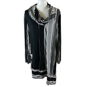 Moonlight Black White Stripe Knit Top XXL Cowl Neck Boho Artsy Layered